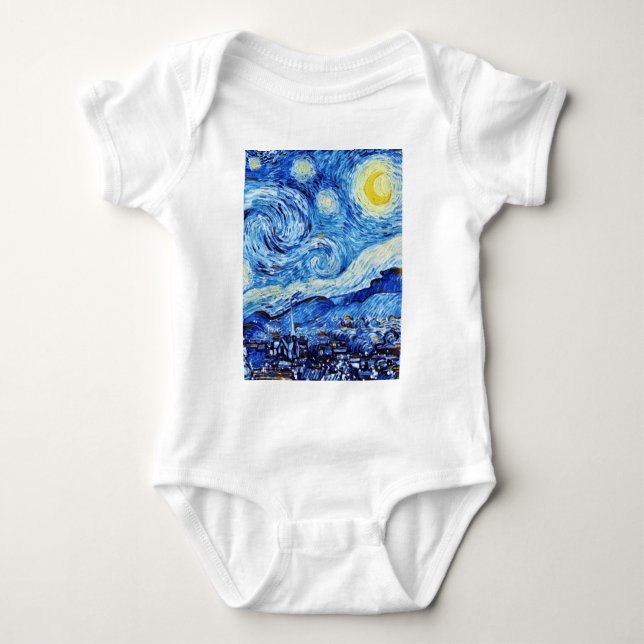 Van Gogh - The Starry Night - White Christmas Post Baby Strampler (Vorderseite)