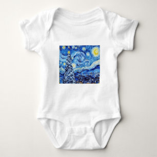 Van Gogh - The Starry Night - White Christmas Post Baby Strampler