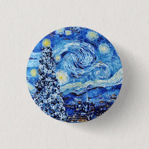 Van Gogh - The Starry Night - White Christmas Post Button