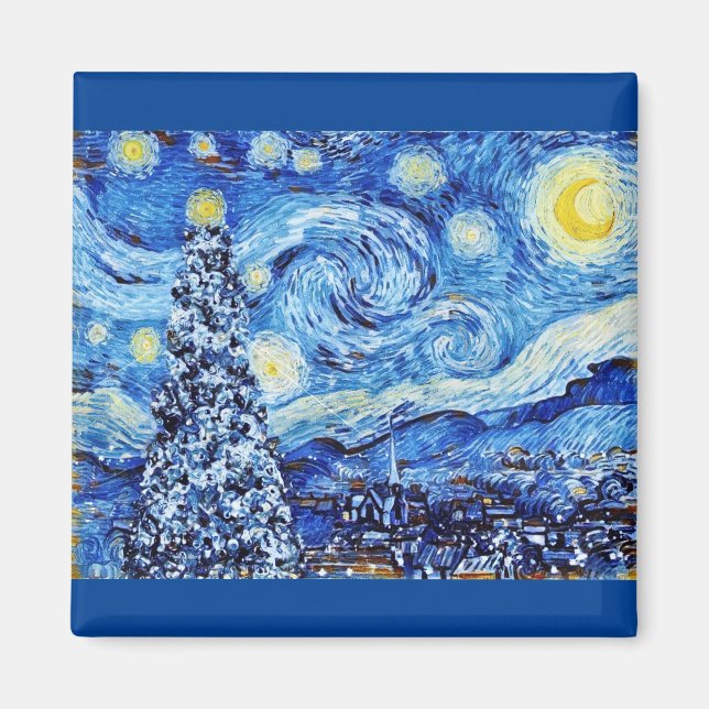 Van Gogh - The Starry Night - White Christmas Post Magnet (Vorne)