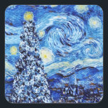 Van Gogh - The Starry Night - White Christmas Squa Quadratischer Aufkleber<br><div class="desc">Dieses Design zeigt eine Weihnachtsthema Adoption des klassischen Ölgemäldes "The Starry Nigh" von Vincent Van Gogh - dem niederländischen Maler,  der weithin als einer der beststen Maler aller Zeiten gilt.</div>