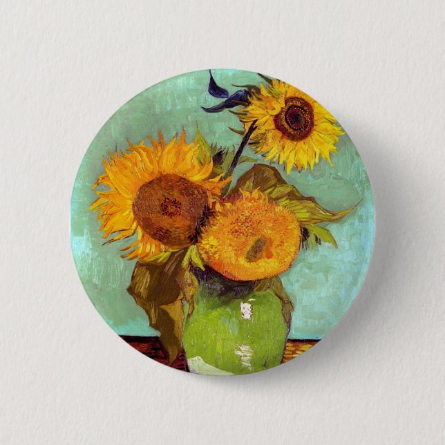 Van Gogh - Three Sunflowers In A Vase - Fine Art Button (Vorderseite)