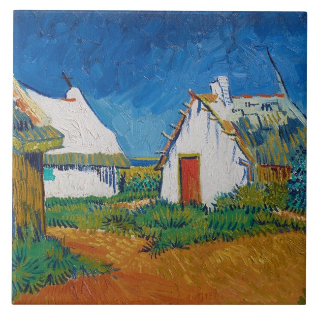 Van Gogh Three White Hütten in Saintes Maries Fliese (Vorderseite)
