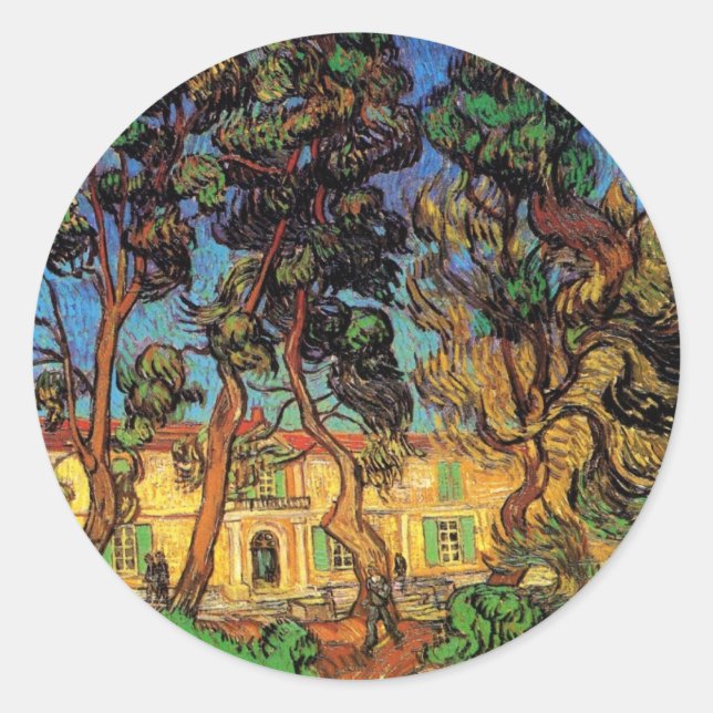 Van Gogh Trees im Garten, Saint Paul Hospital Runder Aufkleber (Vorderseite)