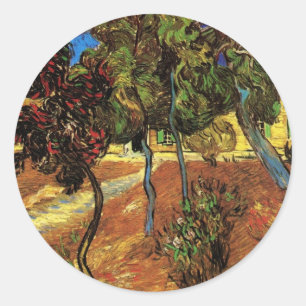 Van Gogh Trees im Garten, Saint Paul Hospital Runder Aufkleber