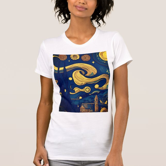 Van Gogh Tshirt, AI Generated Starry Night T-Shirt (Vorderseite)