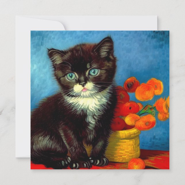 Van Gogh Tuxedo Cat Einladung (Vorderseite)
