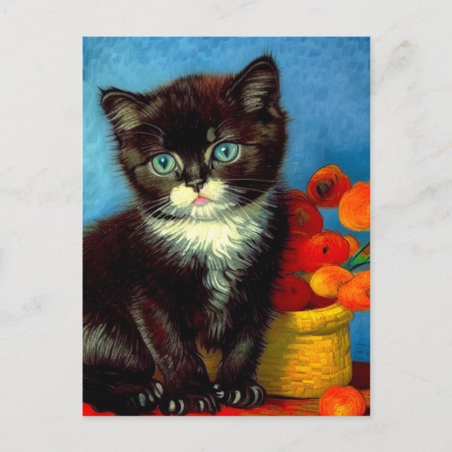 Van Gogh Tuxedo Cat Feiertagspostkarte (Vorderseite)
