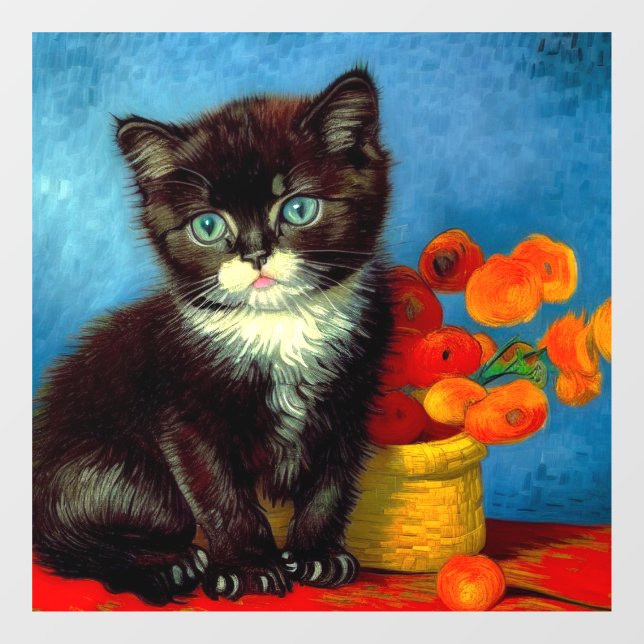 Van Gogh Tuxedo Cat Fensteraufkleber (Blatt)