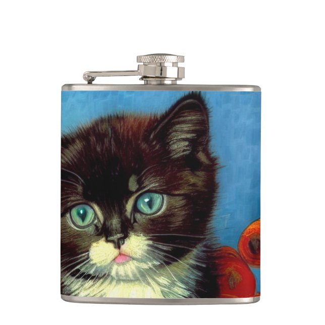 Van Gogh Tuxedo Cat Flachmann (Vorderseite)