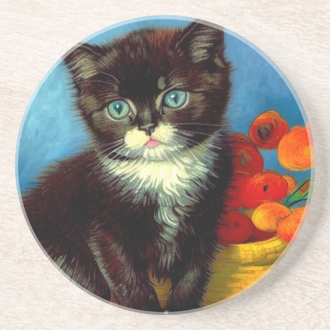 Van Gogh Tuxedo Cat Getränkeuntersetzer (Vorne)