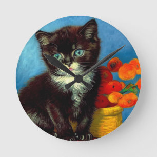 Van Gogh Tuxedo Cat Runde Wanduhr