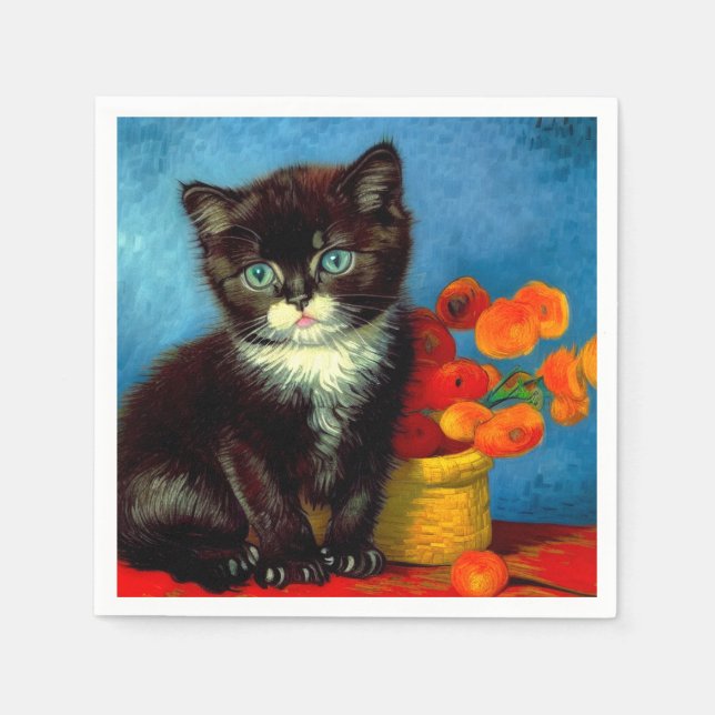 Van Gogh Tuxedo Cat Serviette (Vorderseite)