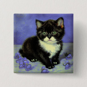Van Gogh Tuxedo Kitten Button