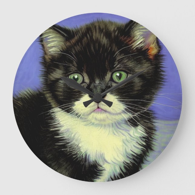 Van Gogh Tuxedo Kitten Große Wanduhr (Vorderseite)