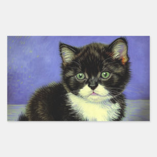 Van Gogh Tuxedo Kitten Rechteckiger Aufkleber