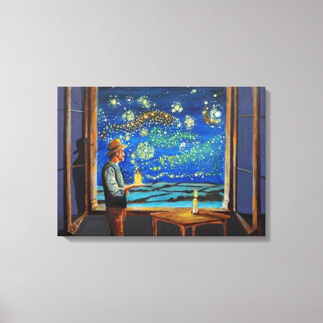Van Gogh und die sternigen Nachtfechten Leinwanddruck (Vorderseite)