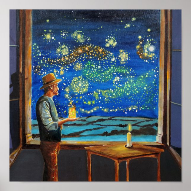 Van Gogh und die sternigen Nachtfechten Poster (Vorne)