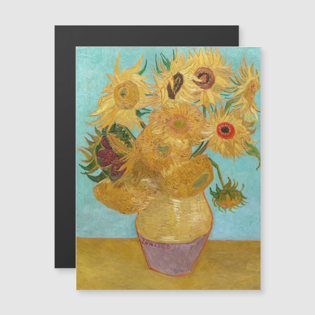 Van Gogh - Vase mit 12 Sonnenblumen Magnetkarte (Vorne/Hinten)
