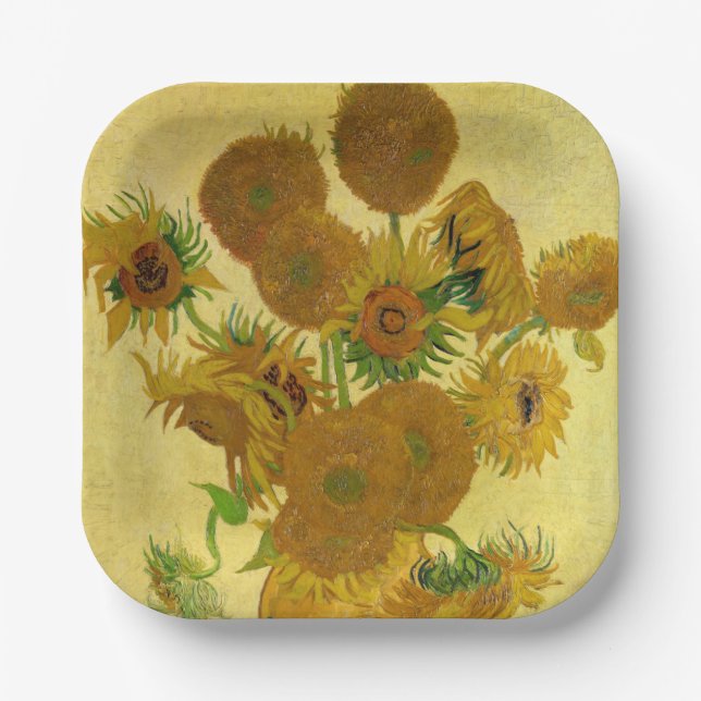 Van Gogh - Vase mit 15 Sonnenblumen Pappteller (Vorderseite)