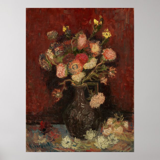 Van Gogh - Vase mit chinesischen Astern und Gladio Poster (Vorne)