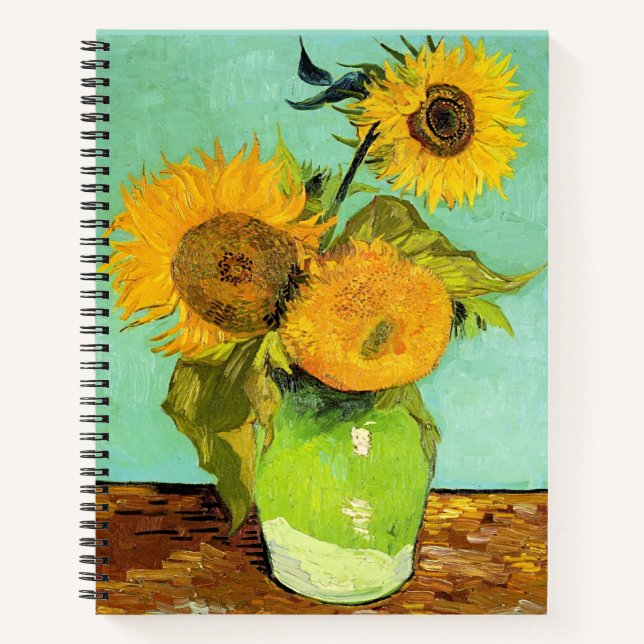 Van Gogh, Vase mit drei Sonnenblumen Notizbuch (Vorderseite)