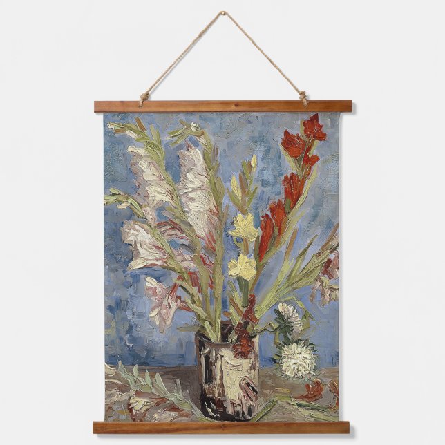Van Gogh Vase mit Gladioli und China Asters Wandteppich Mit Holzrahmen (Vorderseite)