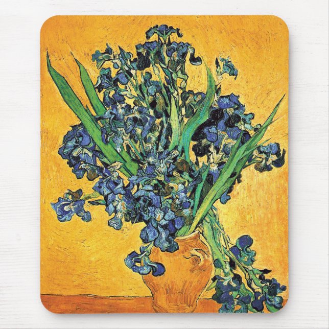Van Gogh - Vase mit irisch-gelbem Hintergrund Mousepad (Vorne)