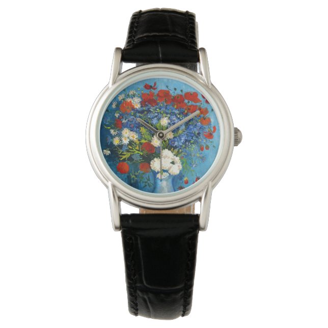 Van Gogh Vase mit Kornblumen und Pflaumen Armbanduhr (Vorderseite)