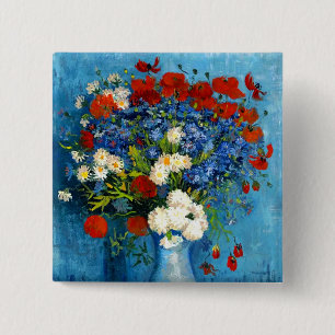 Van Gogh Vase mit Kornblumen und Pflaumen Button