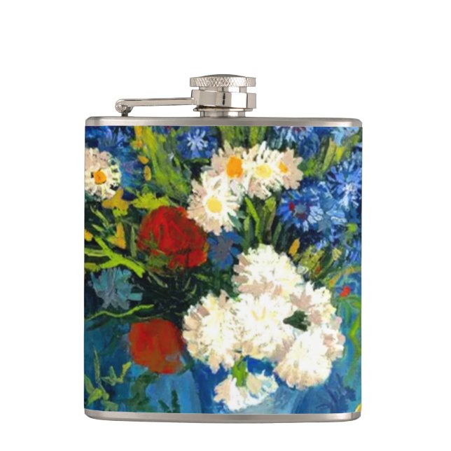 Van Gogh Vase mit Kornblumen und Pflaumen Flachmann (Vorderseite)