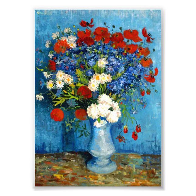 Van Gogh Vase mit Kornblumen und Pflaumen Fotodruck (Vorne)