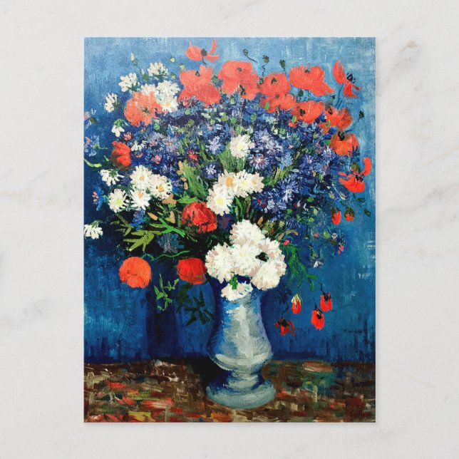 Van Gogh - Vase mit Kornblumen und Pflaumen Postkarte (Vorderseite)