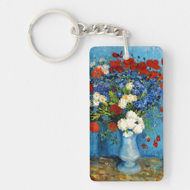Van Gogh Vase mit Kornblumen und Pflaumen Schlüsselanhänger (Vorderseite)