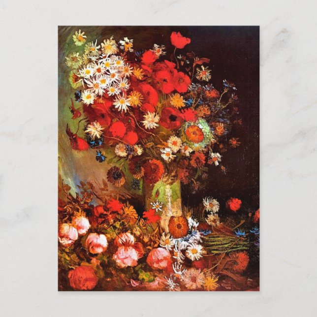 Van Gogh - Vase mit Pflaumen, Cornblumen, Zwiebeln Postkarte (Vorderseite)