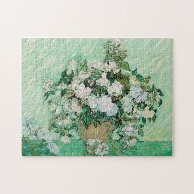 Van Gogh Vase mit rosa Rosen Blume Malerei (Horizontal)