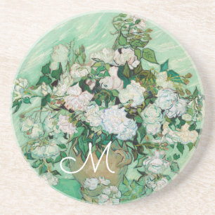 Van Gogh Vase mit rosa Rosen Vintag Art Monogramm Getränkeuntersetzer