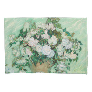Van Gogh Vase mit rosa Rosen Vintage Blume Art Kissenbezug