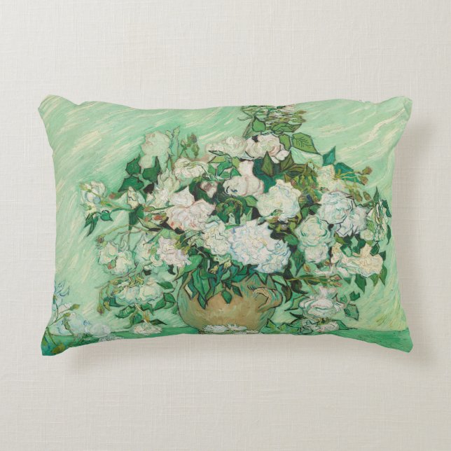 Van Gogh Vase mit rosa Roses Fine Art Zierkissen (Vorderseite)