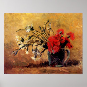 Van Gogh - Vase mit roten und weißen Nelken Poster