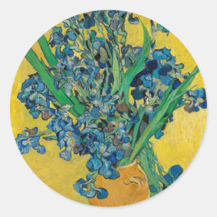 Van Gogh Vase mit Schwertlilien Klassischer Impres Runder Aufkleber