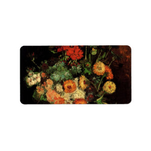 Van Gogh Vase mit Zinnias und Geranium Blume Adressaufkleber
