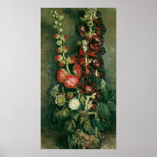 Van Gogh Vase with Hollyhocks Poster (Vorne)