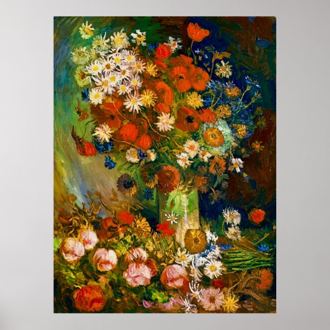 Van Gogh Vasen mit Kornblumen und Mohn Poster (Vorne)