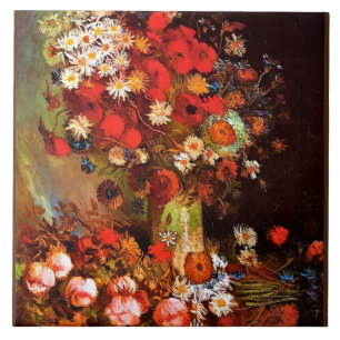 Van Gogh - Vasen mit Mohn, Kornblumen, Pfingstrose Fliese