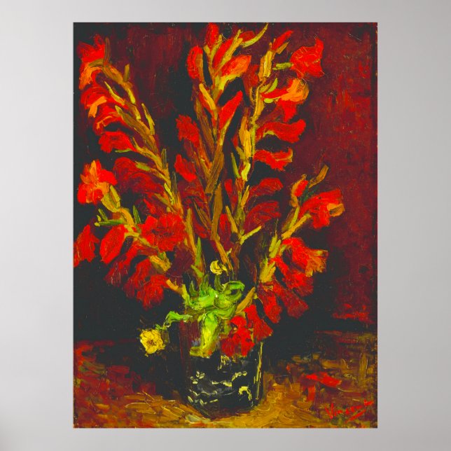 Van Gogh Vasen mit roten Gladiolen Poster (Vorne)
