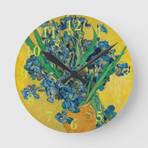 Van Gogh Vasen mit Schwertlilien Klassischer Impre Runde Wanduhr