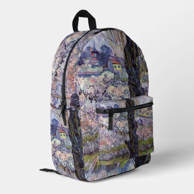 Van Gogh View Arles Blühender Garten Bedruckter Rucksack (Rückseitige Ecke links)