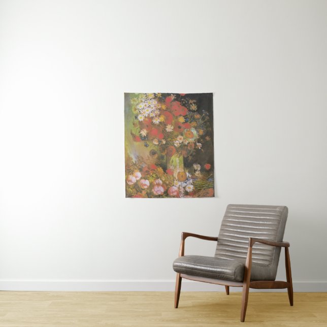 Van Gogh Vintag Peonies und Chrysanthemums Wandteppich (Beispiel)