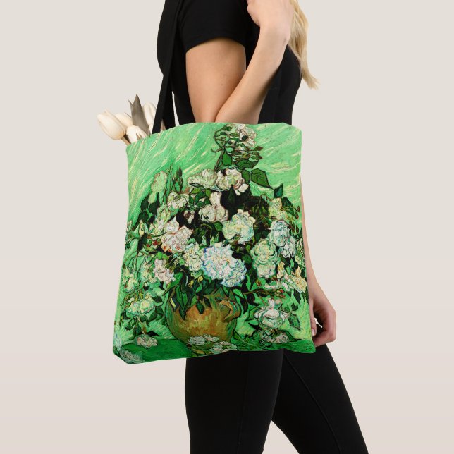 Van Gogh - Weiße Rosen, berühmtes Gemälde, Tasche (Von Nahem)